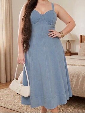 NEW Light Wash Denim Midi Dress – Plus Size 3XL